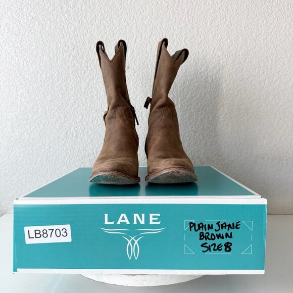 Lane PLAIN JANE Midi Boots Womens Cowboy 8 Western Brown Leather Short Ankle - Picture 11 of 12